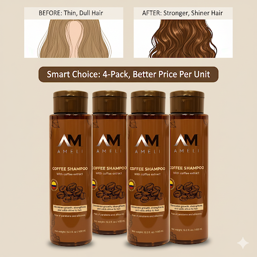 KIT DE 4 SHAMPOO DE CAFE COLOMBIANO | AMELI HAIR CARE