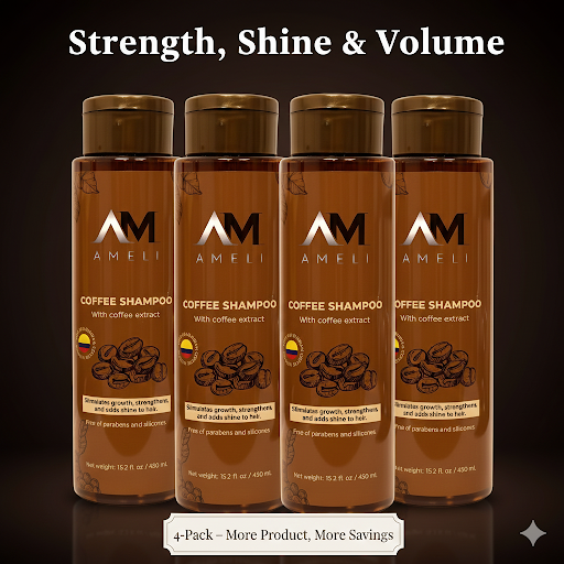 KIT DE 4 SHAMPOO DE CAFE COLOMBIANO | AMELI HAIR CARE